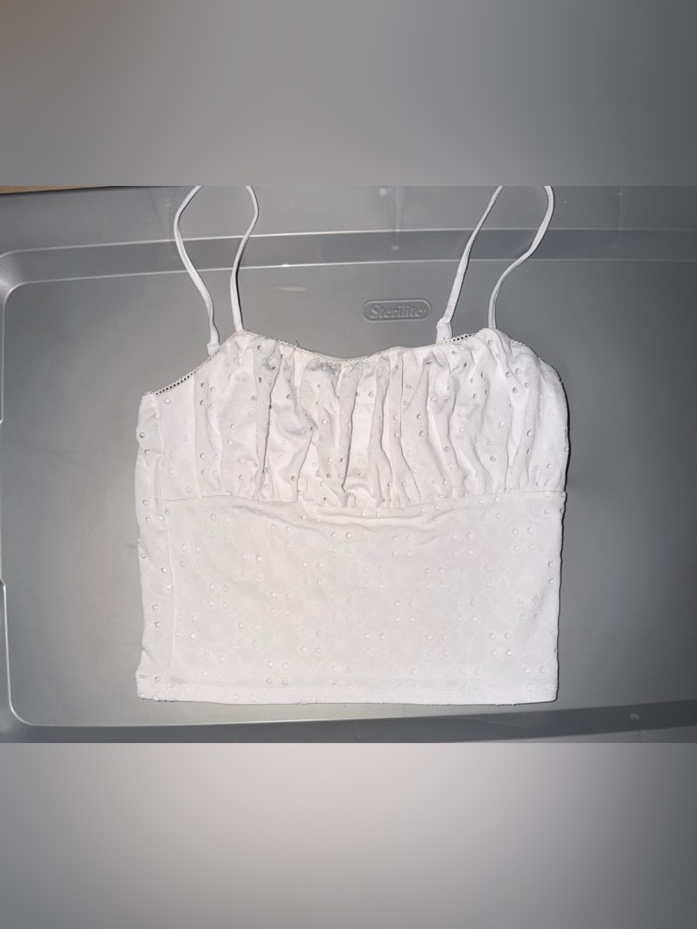 White Eyelet Spaghetti Strap Crop Camisole - Women